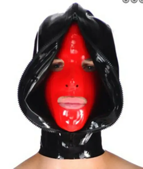 

Fetish 100%Latex Rubber Black&Red Cosplay Party Hood Masquerade Halloween handmade