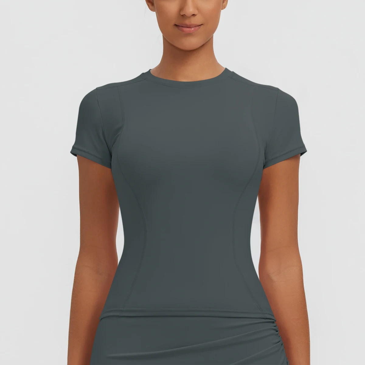 Neues Damen Sommer Yoga Kurzarm T-Shirt Lauf- und Radsport Einfarbiges Schnelltrocknendes Workout-Oberteil Enganliegend Atmungsaktive Yoga-Kleidung – Detail 38