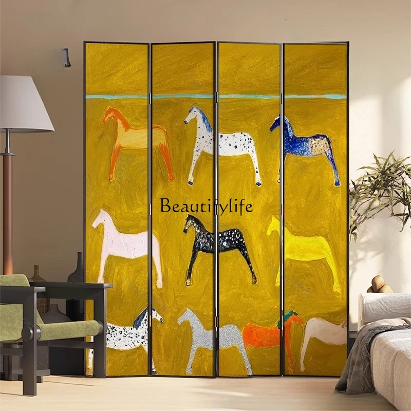 Designer simple retro screen partition living room occlusion home folding mobile customization