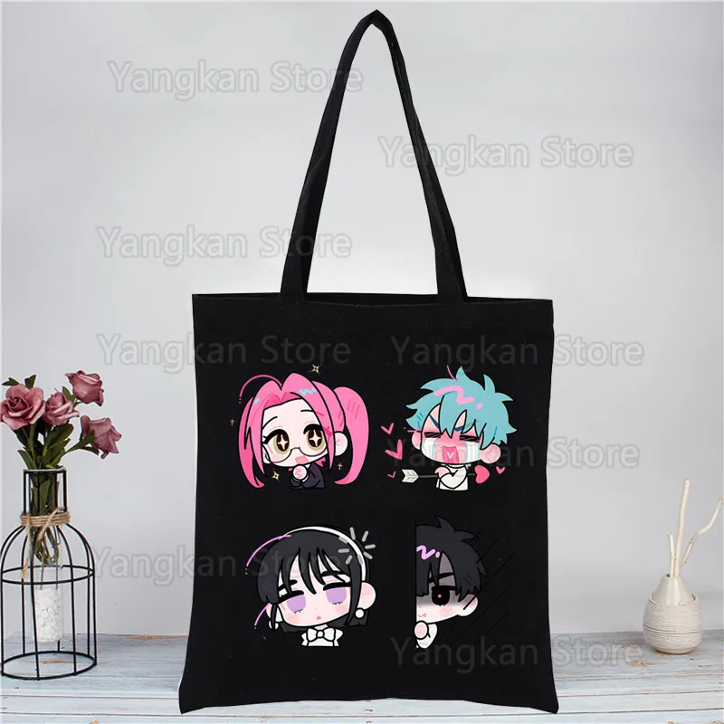 الغريبة المرحلة مخدر قابلة لإعادة الاستخدام طباعة قماش حمل حقائب سوداء Harajuku عادية أنثى فتاة حمل ايكو المتسوق حقائب كتف #1