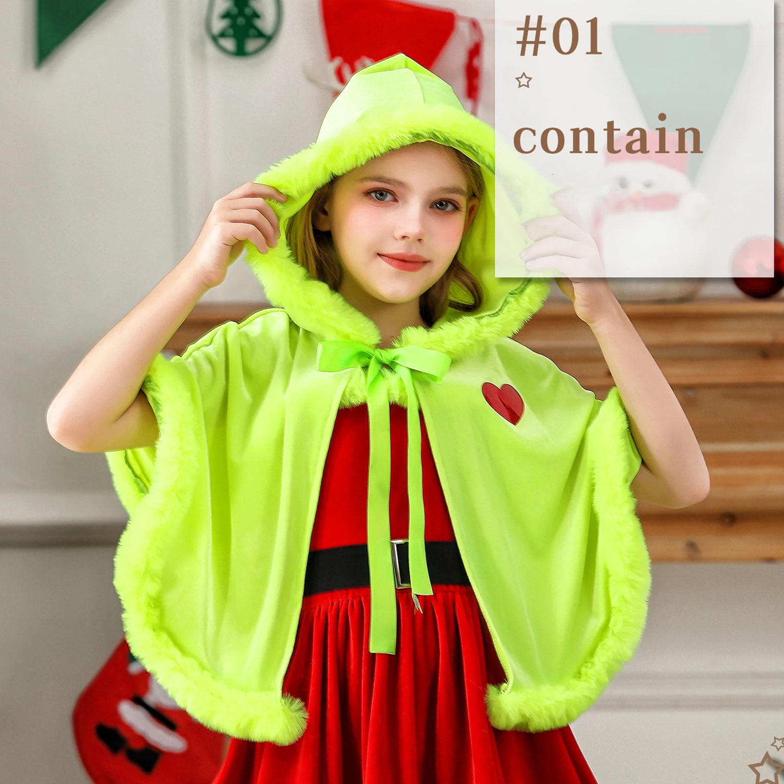 Capa verde de Navidad de Año Nuevo para niña, capa con capucha de Navidad, capa festiva Adorable para fiesta, chal de bebé a la moda con cierre de corbata, 2026