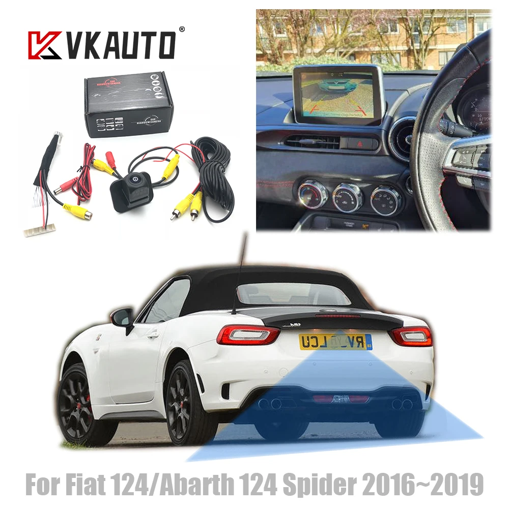 VKAUTO Fish Eye Rear View Camera For Fiat 124/Abarth 124 Spider 2016~2020 Work With Factory Unit Backup Reverse Parking Camera