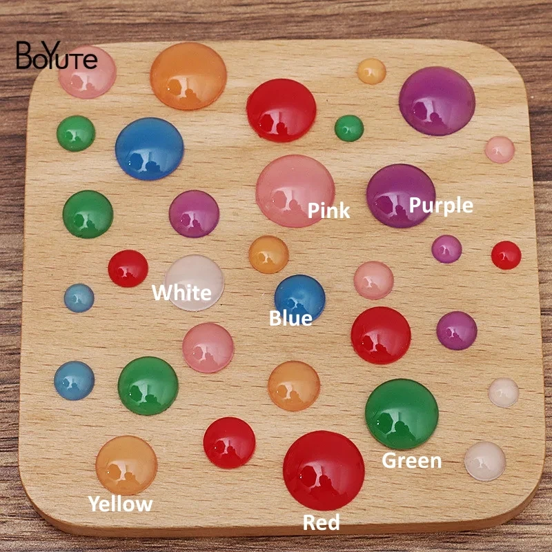 BoYuTe (200 Pieces/Lot) Round 6-8-10-12-14-16MM Resin Cabochon 7 Solid Color Handmade DIY Jewelry Accessories Materials