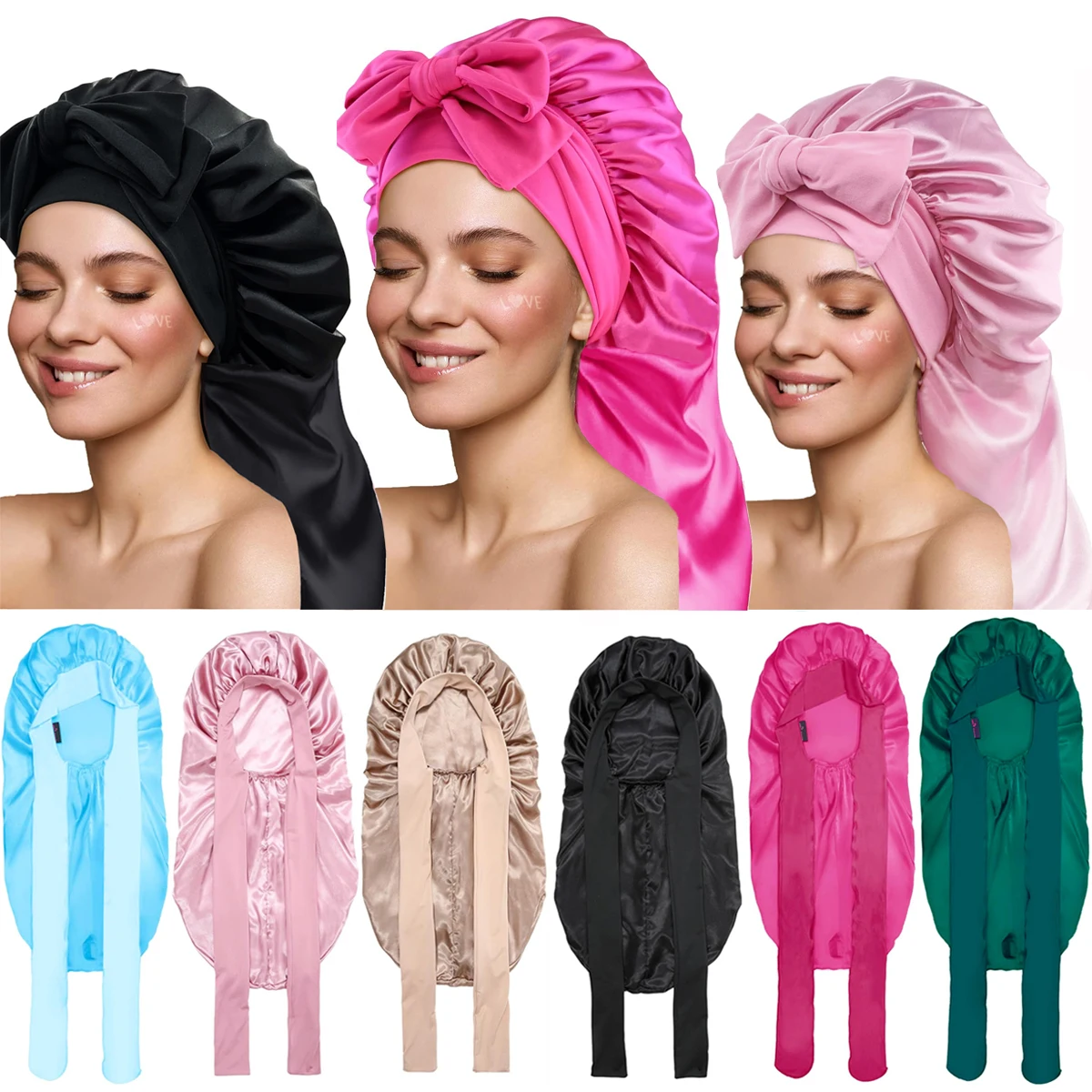 Soft Silky Long Satin Bonnet For Natural Hair And Curly Hair Extra Large Size Hair Cap With Tie For Comfortable Night Sleep 1Pcs