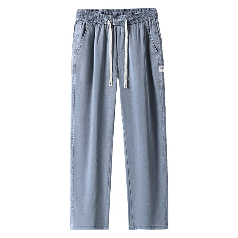 Pantaloni estivi da uomo morbidi e sottili larghi dritti a gamba larga Pantaloni popolari in tessuto Lyocell allentato coreano con coulisse in vita elastica