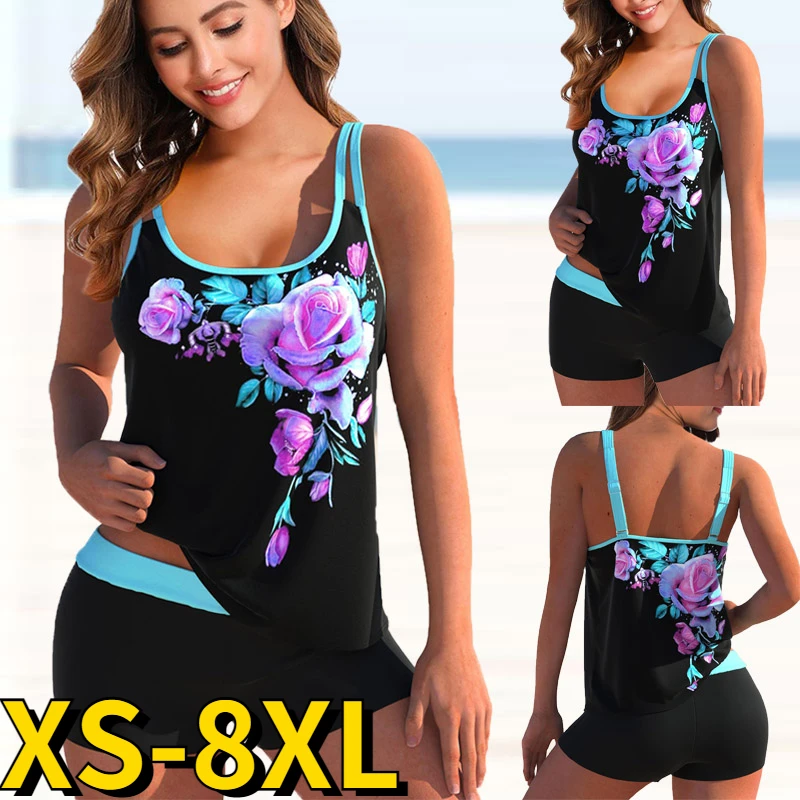 2022 novas mulheres floral impressão de duas peças maiô sexy tankini feminino monokini verão senhoras moda praia fatos de banho