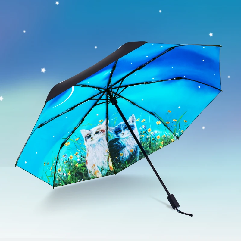 Cat Mochizuki three fold sunshade umbrella travel creative cartoon vinyl sunscreen UV protection men\'s and women\'s sun umbrella