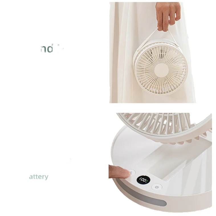 مروحة سطح مكتب هادئة قابلة للطي عالية السعة مع إضاءة ليلية وشاشة رقمية لتدفق هواء قوي