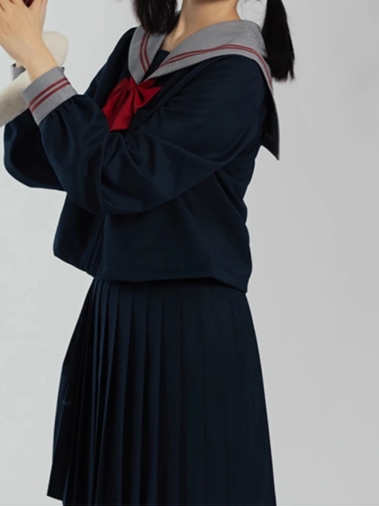 Uniforme japonais JK COS Anime, chemise à manches longues et col bleu marine pour fille, jupe plissée polyvalente, taille haute, réduction de l'âge, printemps automne
