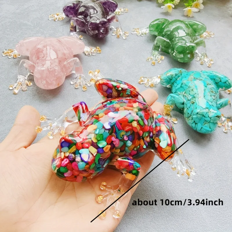 

Resin Frog Decor with Crystal Pebbles - Cute Desktop Ornament, Car Dashboard Figurine, Unique Gift for Nature Lovers