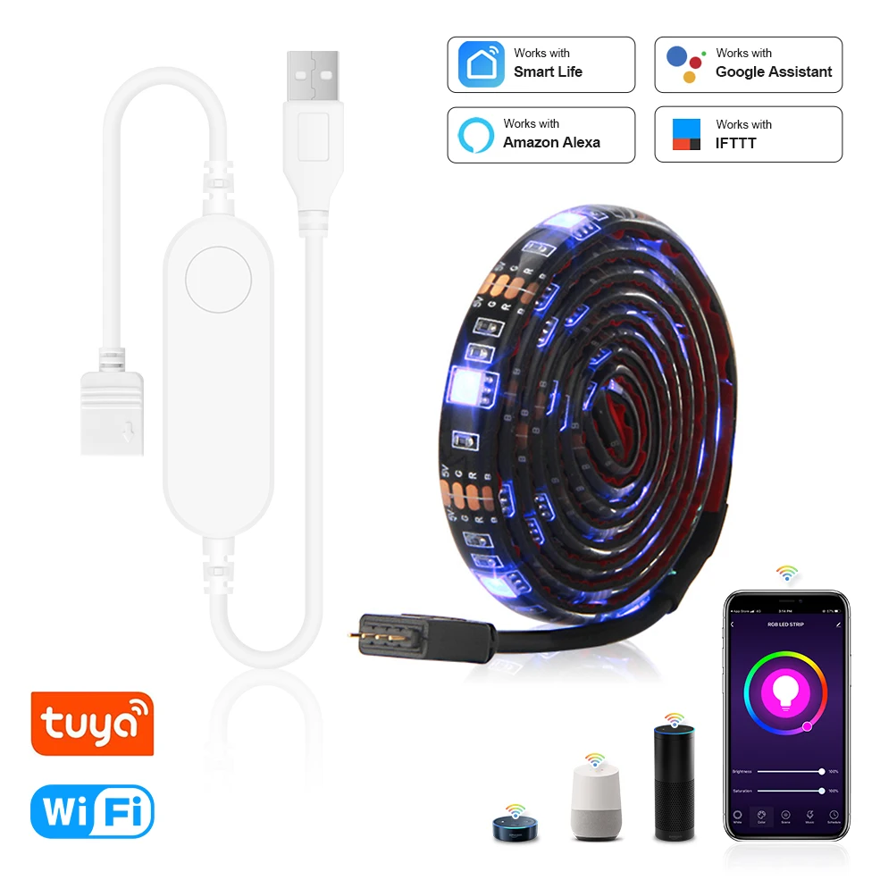 USB LED Strip DC 5V 50CM 1M 2M Tuya Smart Wifi Flexible Light Lamp Alexa Google Assistant Desk Decor Screen TV Background Light