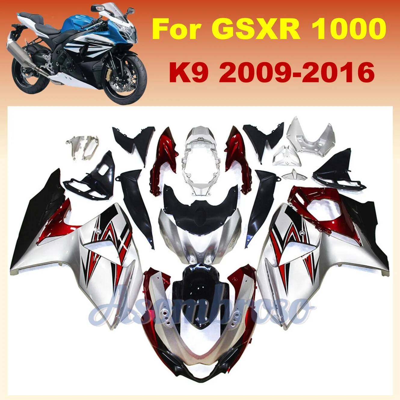Carrosserie moulée par Injection ABS pour GSXR 1000 2009 2010 2011 2012 2013 2014 2015 2016 GSXR1000 09-16 carénages de rechange