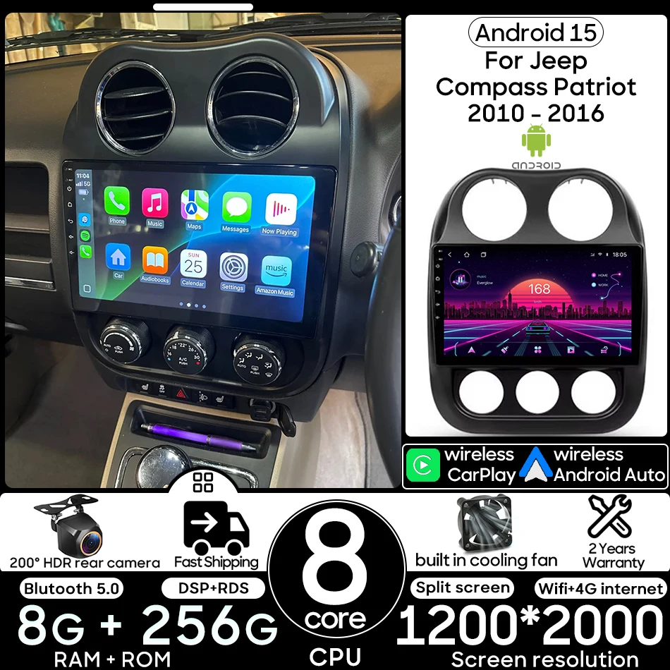 

Android 15 Car Multimedia Player For Jeep Compass Patriot 2010 - 2016 Car Radio Video Stereo Wireless CarPlay Auto GPS No 2din
