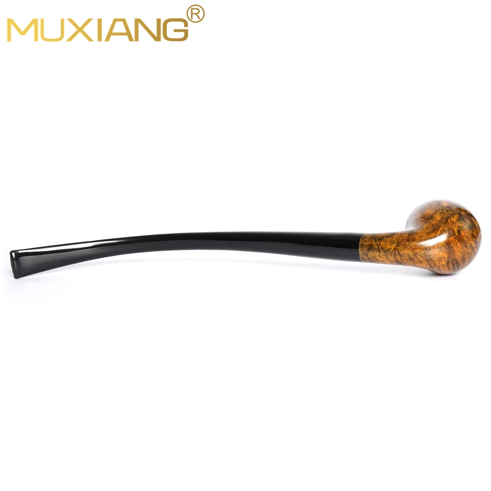 MUXIANG classic briar tobacco pipe curved handle long tobacco pipe acrylic pipe handle Father\'s Christmas gift reading pipe