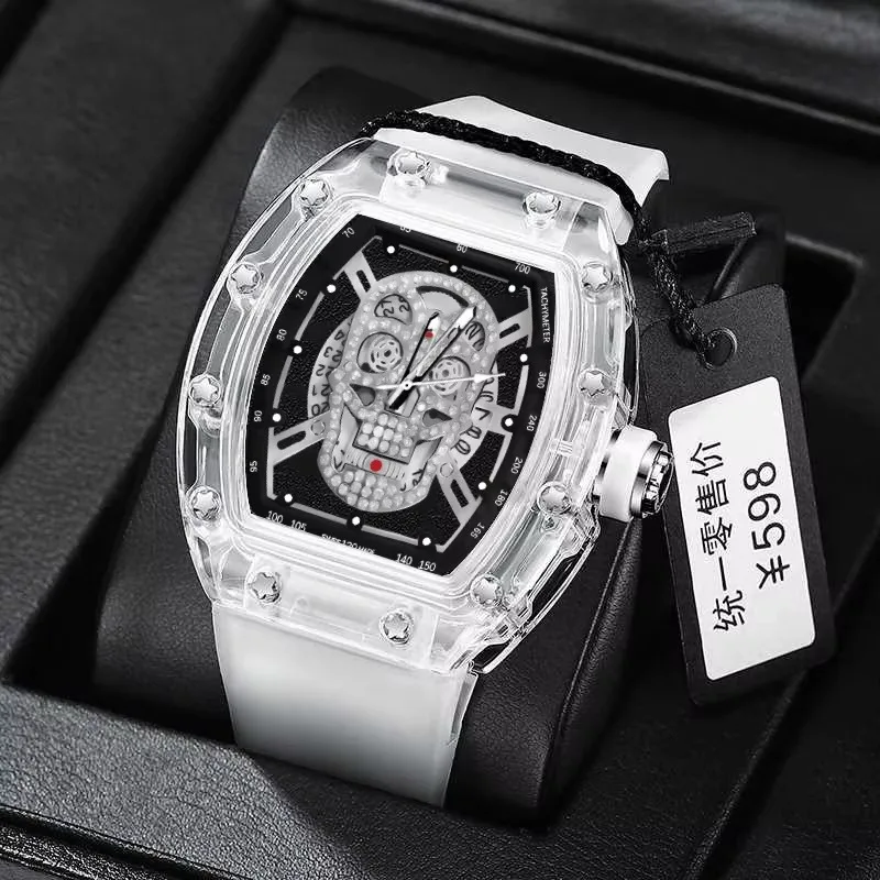 UTHAI L122 Fashion Trendy Men Watch Transparent Ghost Head Wine Barrel Shaped Quartz Watch Creative Clock Gift Watches for Man