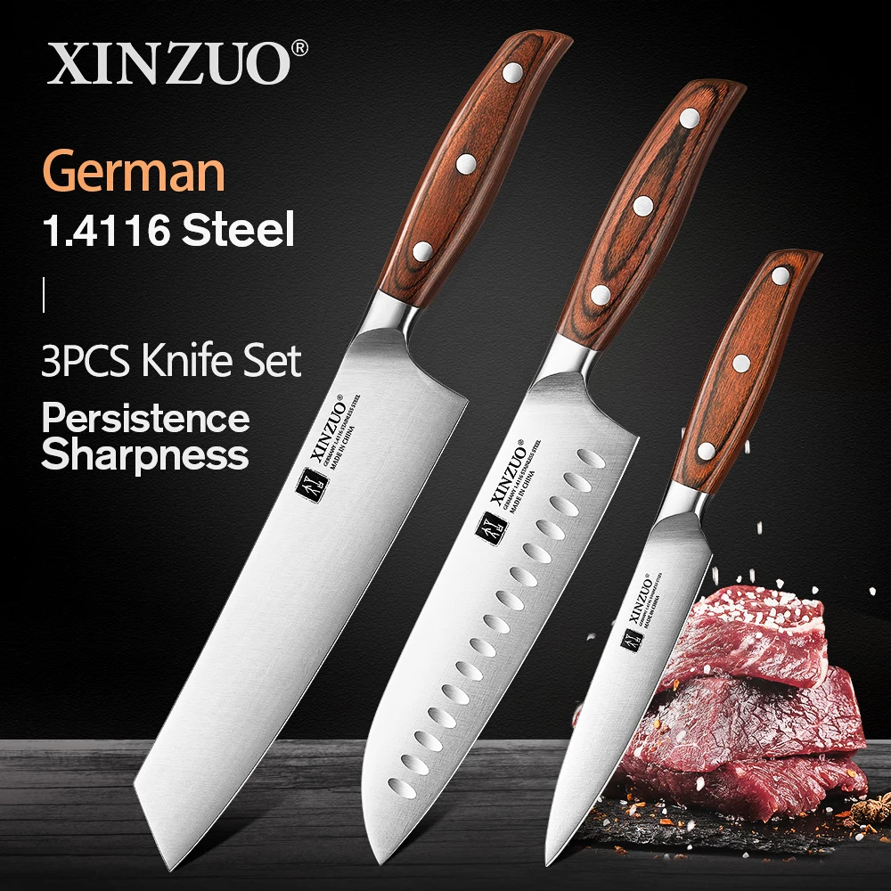 XINZUO 1PC-3PC Choice Stainless Steel Knife Set Utility Santoku Bunka Chef Knives German 1.4116 Steel 56-58HRC Polished Finish