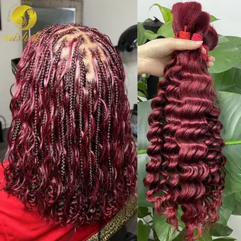 22 بوصة 99J #   شعر بشري بورجوندي لضفائر بوهو بدون لحمة 1 حزمة 50 جرام شعر بشري مموج عميق وصلات مجعدة للنساء