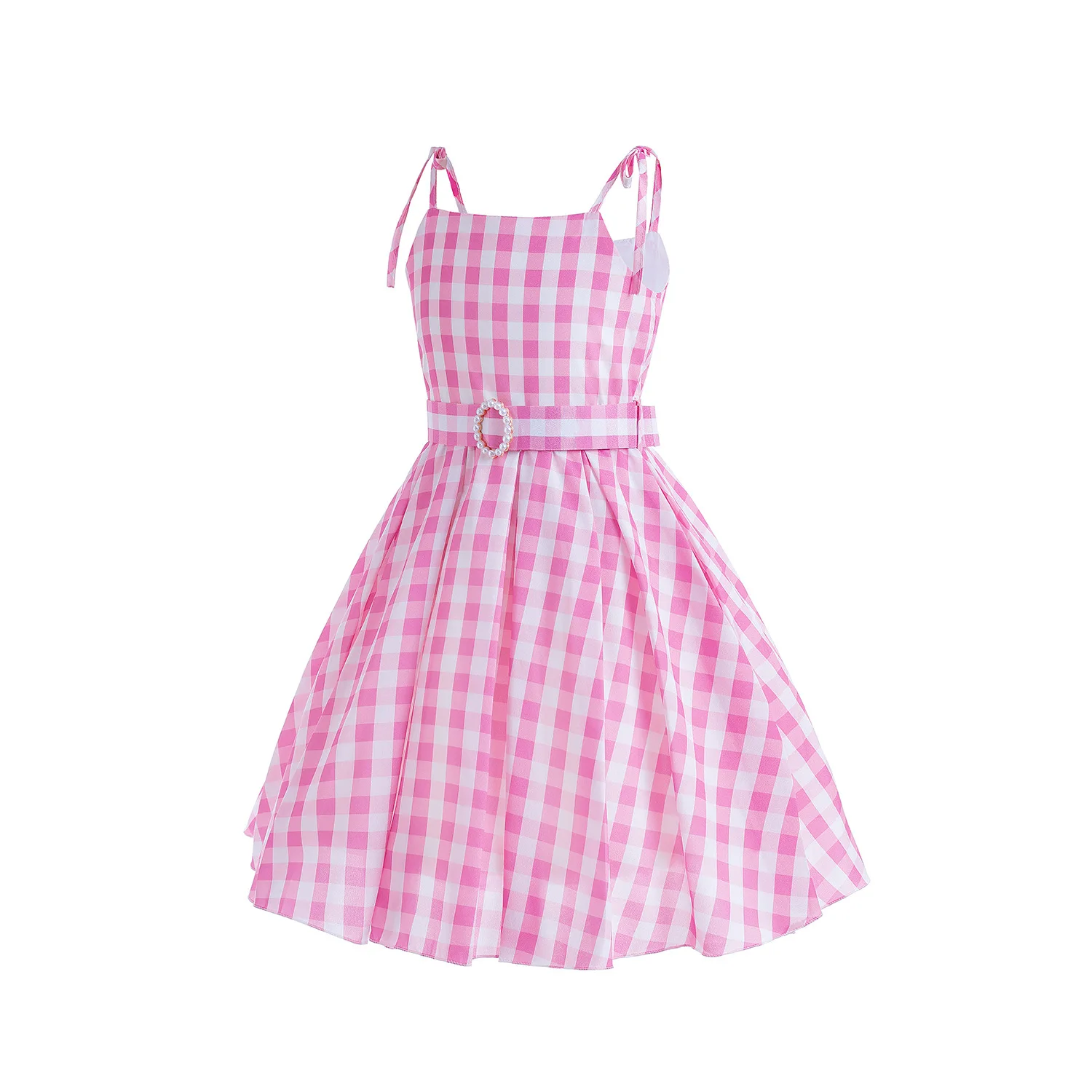 Pink Princess Costume Sleeveless Ball Gown Moive Role Cosplay Dress With Belt Plaid Skirt Halloween Costume Girls Dress Up 2-10T