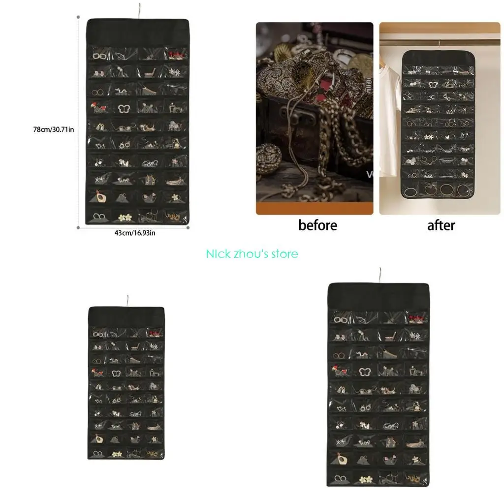 

E15E Practical Jewelry Division Foldable Jewelry Holder Case 48 Slots for Rings Earrings Necklaces Organization