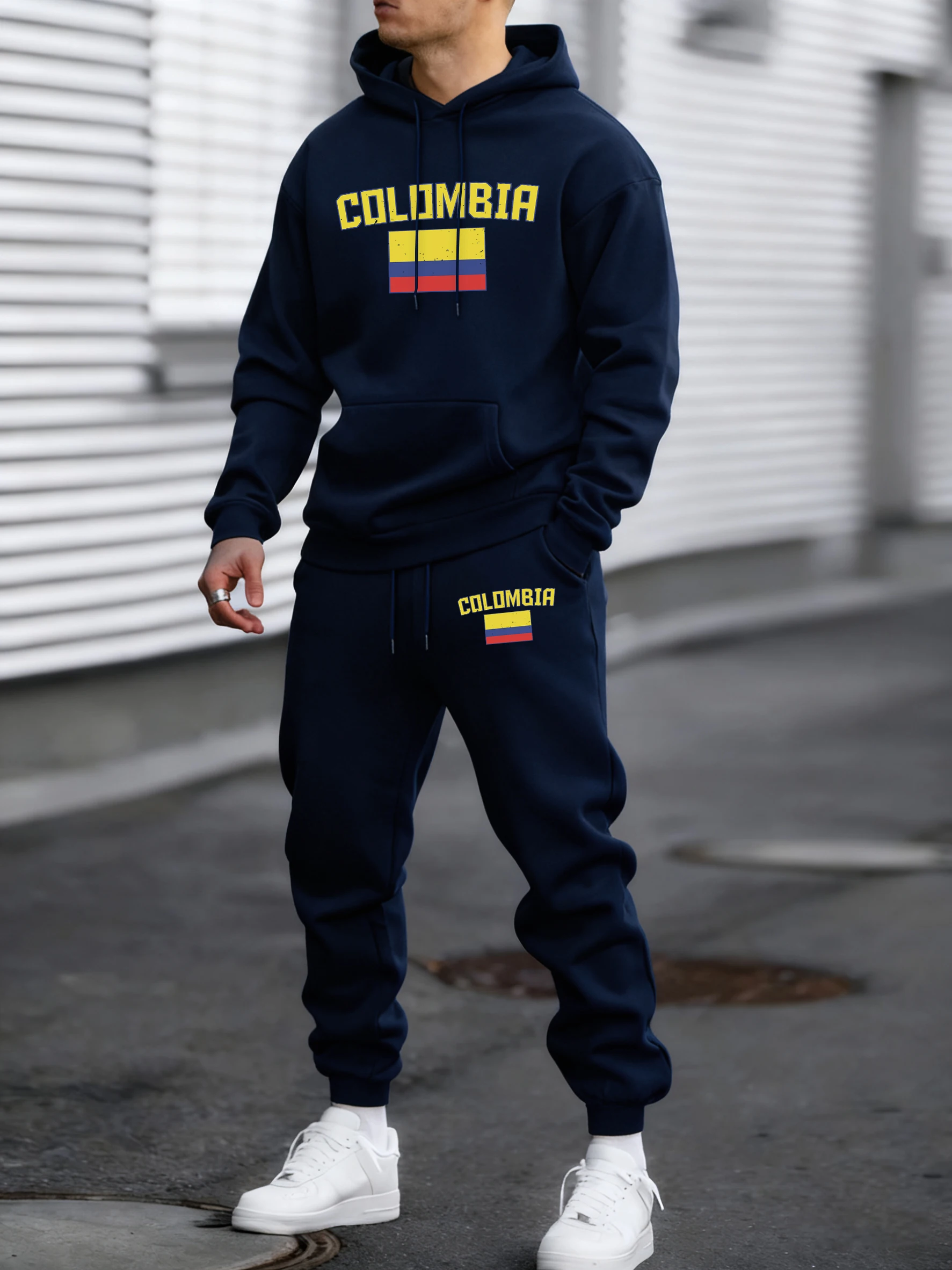 

Colombia Flag Prints Warm Casual Mens Sportswear Hoodie Suit Simple Sport Trousers Soft Fashion Streetwear Street Sweatshirts