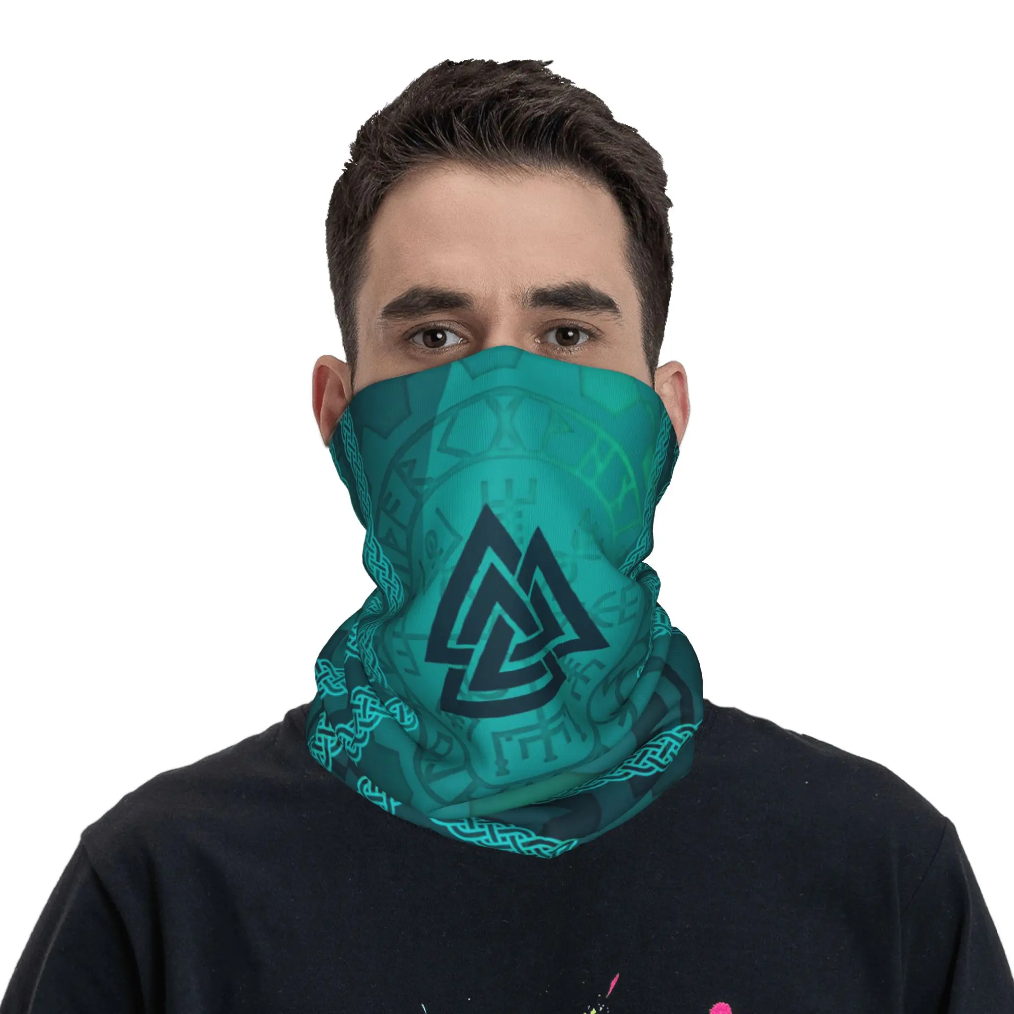 

Скандинавский викингский щит с рунами, рисунком Валкнут, арт-принтом в стиле викингов, бандана, маска-шарф, балаклава, для активного отдыха, унисекс