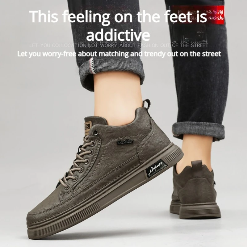 

Men's Retro Style Solid-color Leather Flat Large-sized Low-top Shallow Lace-up Fashionable Durable Brand Original Work Shoes