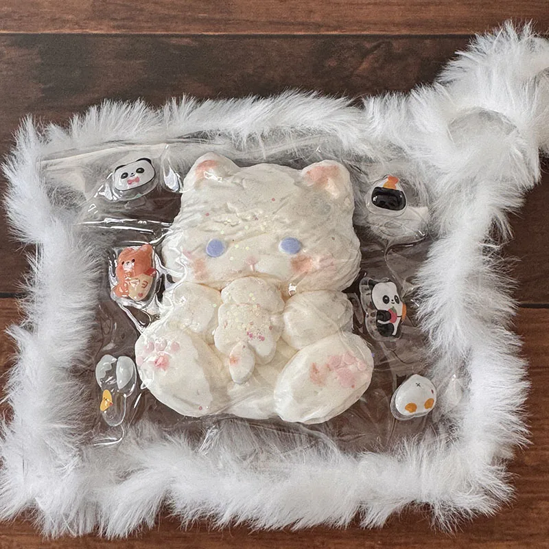 Food Grade Cute White Kitten Squishy Toy Holding Little Rabbit Ornament Soft Slow Rebound Squeeze Toy Stress Relief For Kids