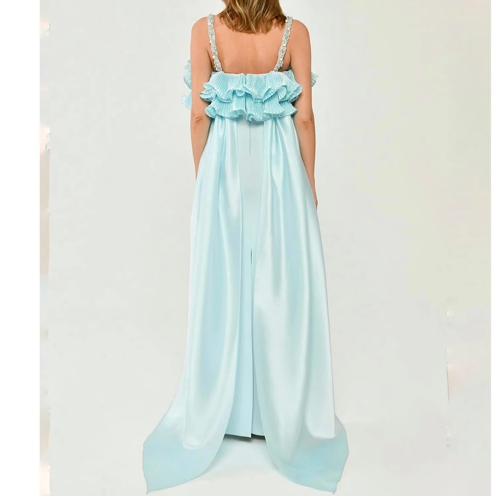 Temperament Satin Spaghetti Straps Straight Evening Dress Delicate Floor Length Strapless vestidos de noche Saudi Arabia 2024