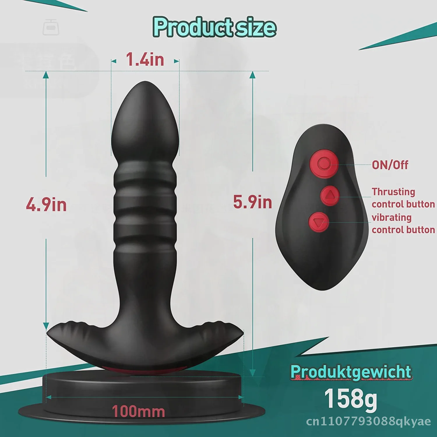 جهاز تحكم عن بعد لاسلكي تلسكوبي للصدمات شرجي التوصيل سيليكون مدلك الخلفي هزاز للبالغين تطبيق أسود متوافق