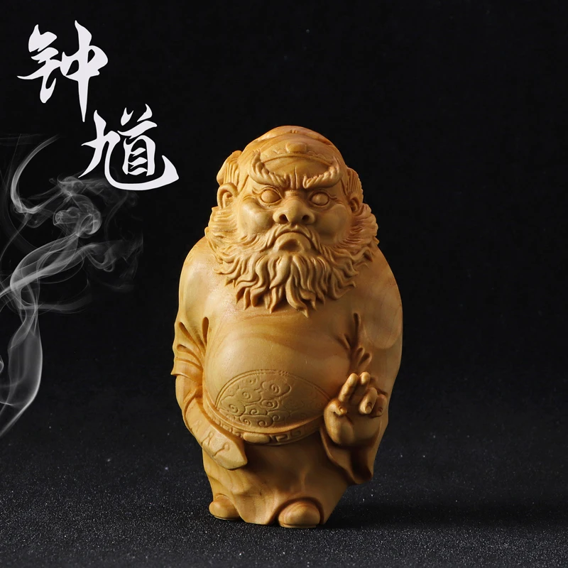 yellow poplar wood carving to overcome the devil Zhong Kui character hand play piece