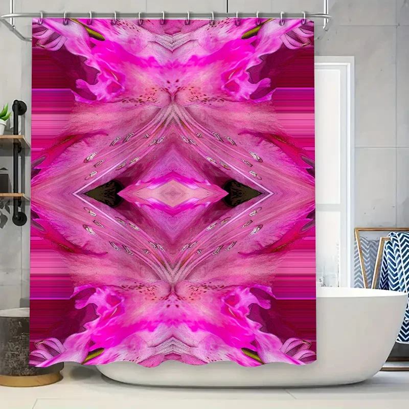 

Pink Flower Shower Curtain Modern Style Floral Print Bathroom Decor Waterproof Fabric Decorative Rain Shower Panel XSmall Size (