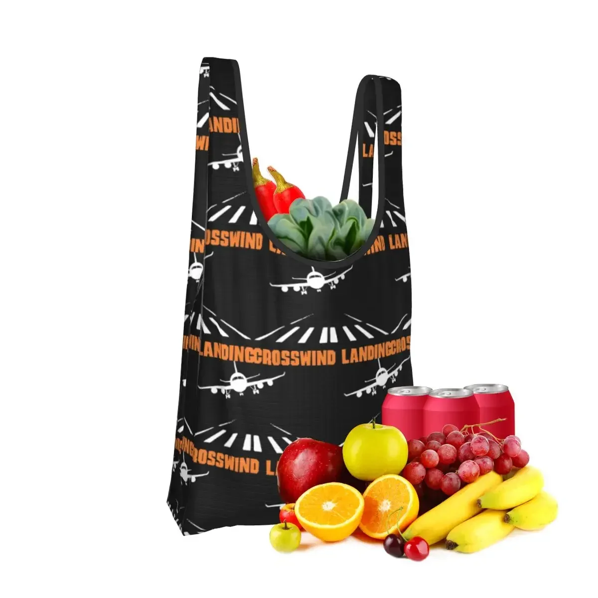 Airplane Crosswind Landing Shopping Bag Portable Tote Bags Reusable Shoulder Shopper Bag Grocery Handbag