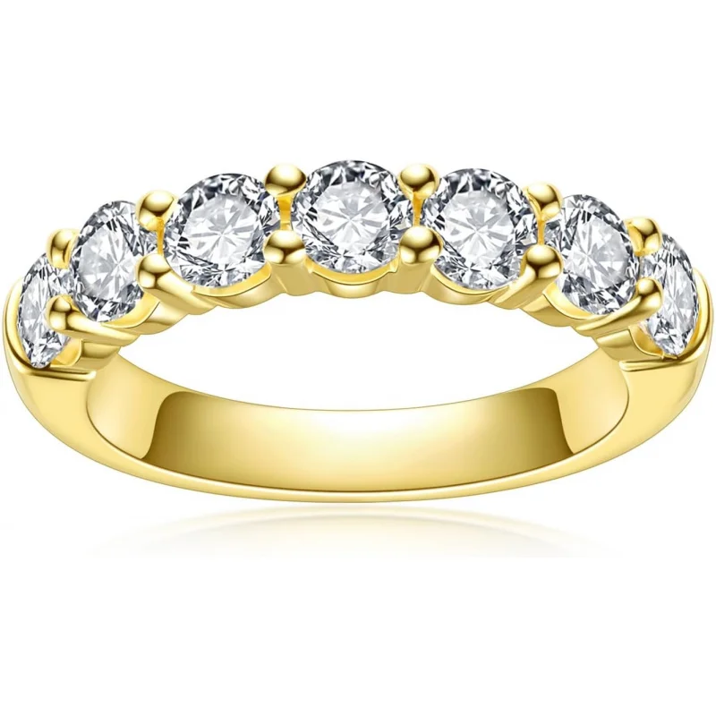 

Moissanite Wedding Band 4ct/2.1ct Round Cut 14K Yellow Gold Plated 925 Sterling Silver Eternity Band Rings for Women
