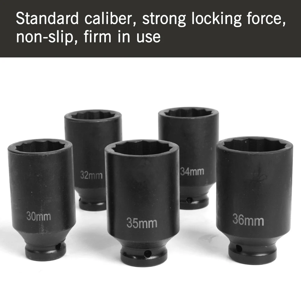 12 Point Axle Nut Sockets Heavy Duty 5pcs Deep Impact Socket Set 30mm 32mm 34mm 35mm 36mm