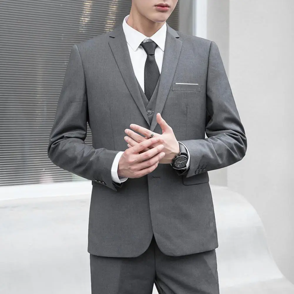 

Button Decoration Suit Coat Long-sleeve Lapel Suit Jacket Elegant Men's Slim Fit Business Suit Jacket with Lapel Two for Formal