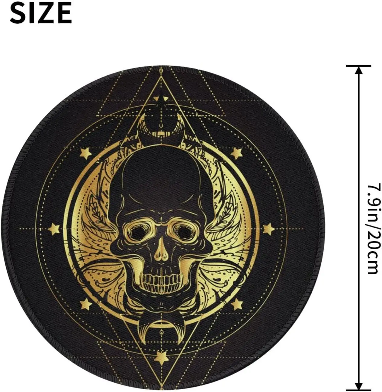 Skull Lotus Gold Mandala Black Mouse Mat Small with Stitched Edge Waterproof Non-Slip Rubber for Laptop Office 7.9 x 7.9 inch