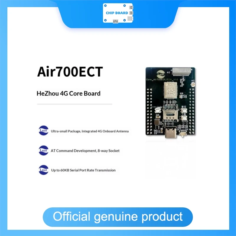 LuatOS Air700ECT Core Board, Compact AT Command Module, Built-in Antenna, 8 Socket Network Communication Support