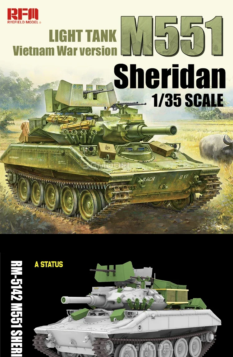 Ryefield model plastic assemble toy model kit Rm-5142 M551 Light Tank Sheridan (Vietnam War) 1/35
