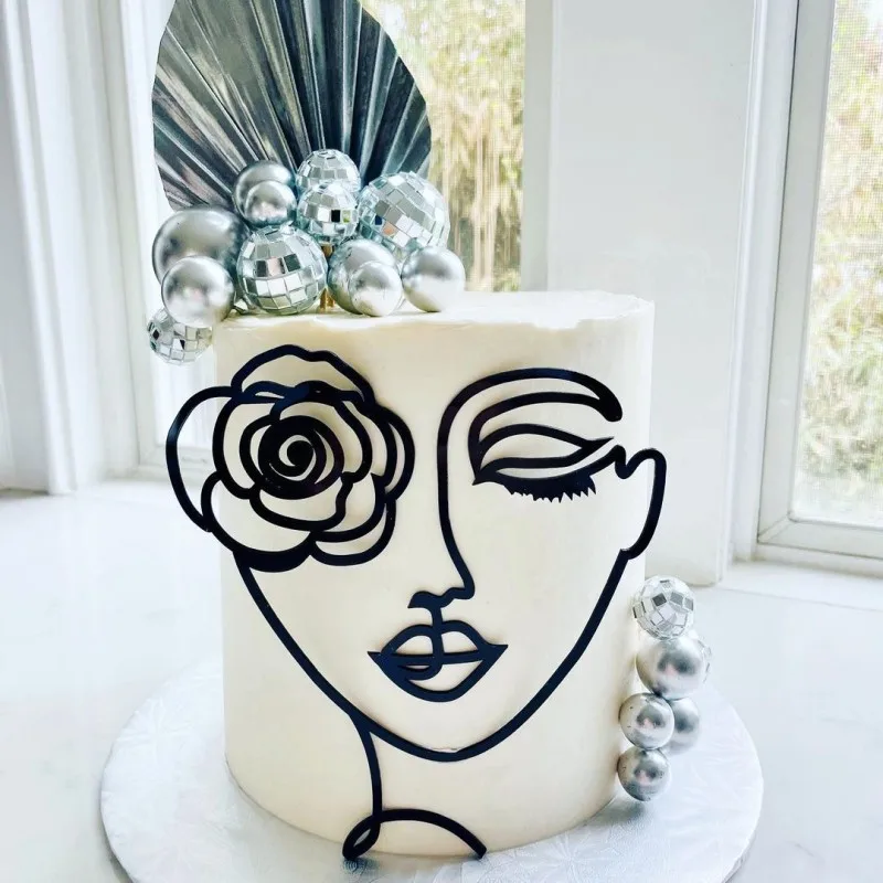 Ins Line GirlHappy Birthday Cake Topper Dekoration Gold Acryl Abstrakte Kunst für Hochzeit Mädchen Party Cake Topper Backzubehör – Detail 5