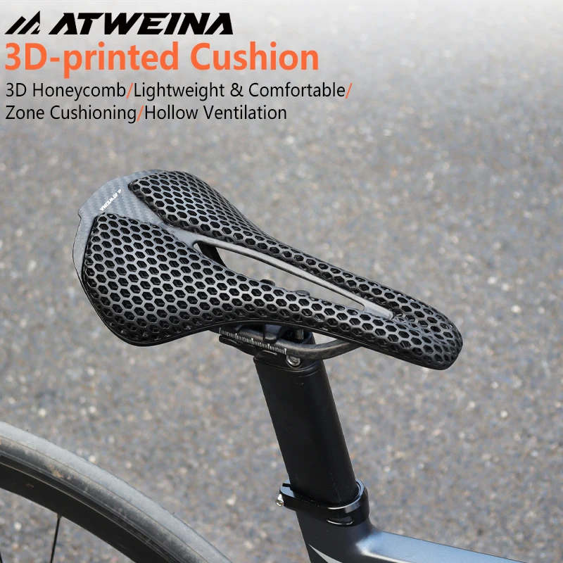 

ATWEINA 3D Printed Bicycle Saddle Road Bike Mesh Breathable Lightweight Carbon Fiber Seatpost Cycling Accessories