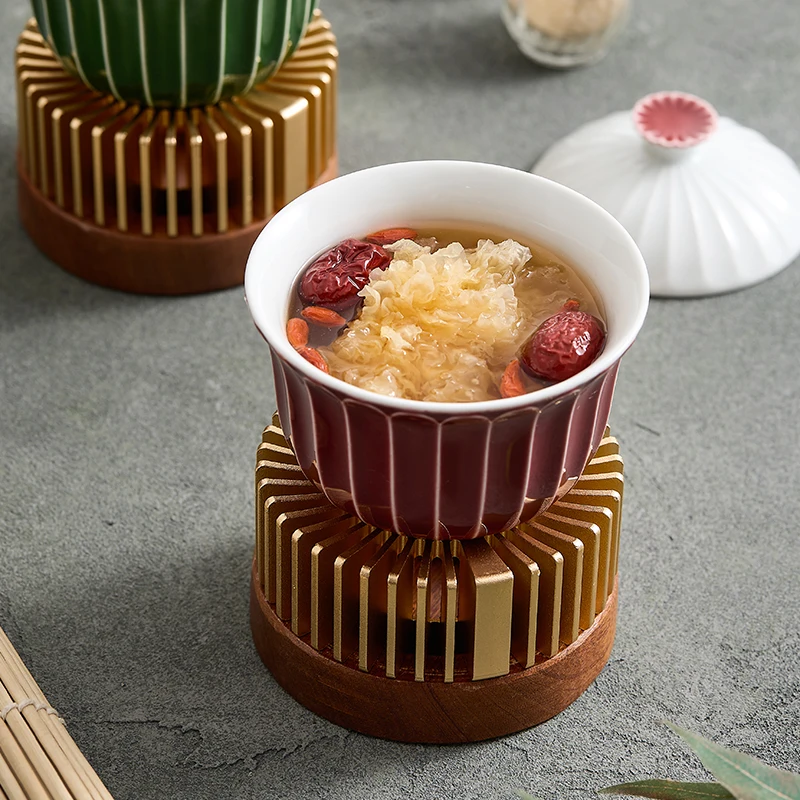 High-end Soup Cup with Cover Household Commercial Round Ceramic Bird Nest Bowl Hotel Candle Heating One Person on The Stew Bowl