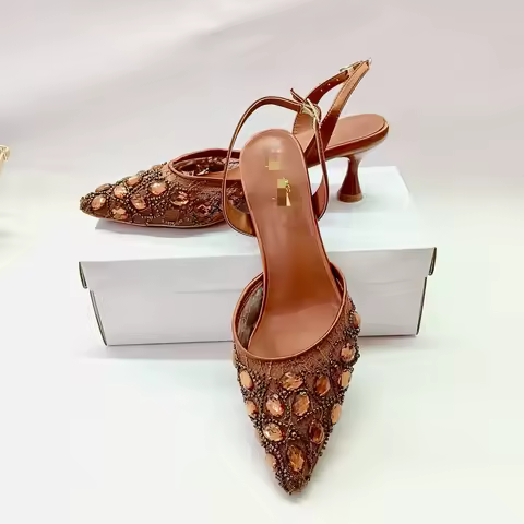 INSIGHTLINK Lady Gold Blue Pink Color Rhinestones High Heel Sandals Women Pointed Toe Shoes Crystal Luxury Sandals Woman Shoes