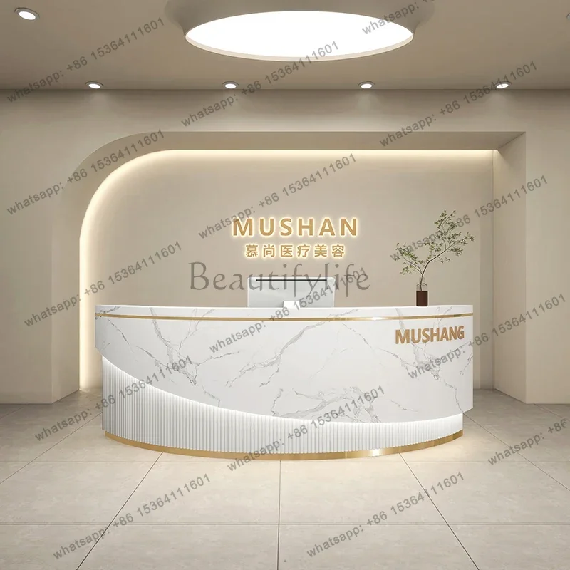 YJ Office Table Salon Reception Desk Beauty Salon Bar Women's Clothing Store Bar Arc Training Medical Guide Dental Clinic Recept