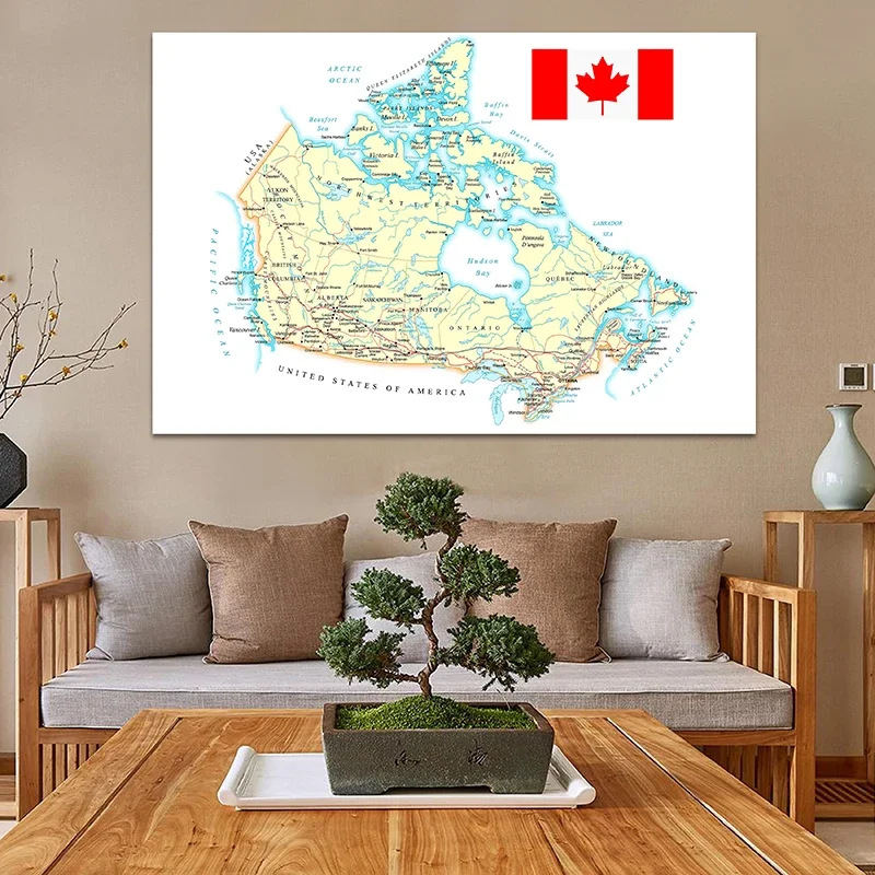 225*150cm The Canada Route Map In French Wall Decorative Poster Non-woven Canvas Painting Home Decor School Classroom Supplies