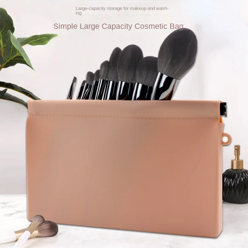 Bolsa de almacenamiento de cosméticos de silicona, organizador portátil de gran capacidad para brochas de maquillaje, resistente al agua