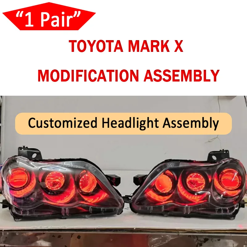 

Фара в сборе для Toyota Mark X 05-09, модифицированная высокая и низкая противотуманная фара, светодиодная линза, лампа дьявола «ангельский глаз», автомобильные аксессуары