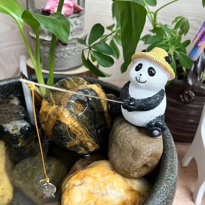 

1PCS Frog Panda Fishing Resin Decoration Garden Decoration Fish Resin Small Frog Fishing Creative Landscape Sculpture