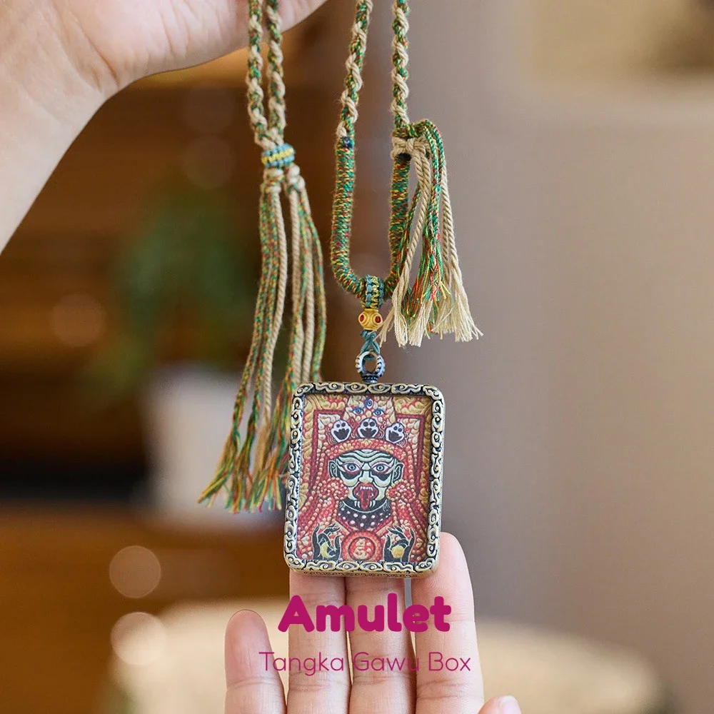 Tangka Gawu Box Pendant/Tibetan Style Zakiram Hand-painted Pendant Necklace Hanging Ornaments Healing /Male and Female Amulet