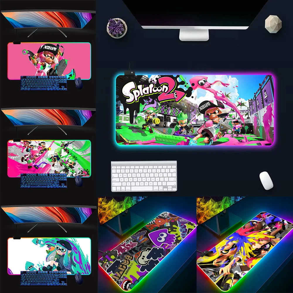 

Game Splatoon Art RGB Pc Gamer Keyboard Mouse Pad Mousepad LED Glowing Mouse Mats Rubber Gaming Computer Mausepad