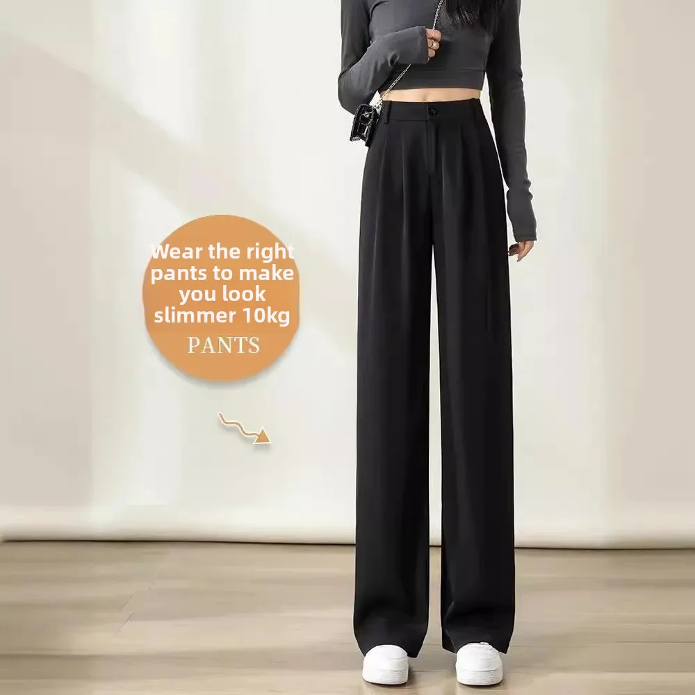 سراويل صيفية فضفاضة واسعة الساق مستقيمة القطع للنساء مقاس كبير سراويل طويلة غير رسمية باللون الأسود على شكل كمثرى #4
